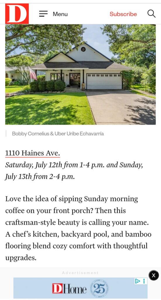 D Magazine Feature of Dallas Open Houses to Tour This Weekend